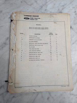 Ford Tractor Repair Parts List Manual Catalog Combine Engine 360 380 Cu" Diesel