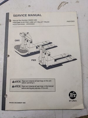 Bt Lifters Prime Mover Qmx Pmx Low Lift Pallet Truck 1995 Service Manual