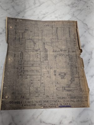 Giddings & Lewis #45 Machine Tool Engineering Drawing Diagram Blue Print