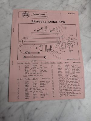 Walker Turner Power Tools Ra1104 6 7 8 Radial Saw Parts List Catalog Diagram