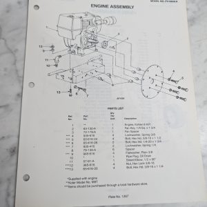 Parker Sweeper Repair Parts List Sheets Catalog Model Pv-8808-K