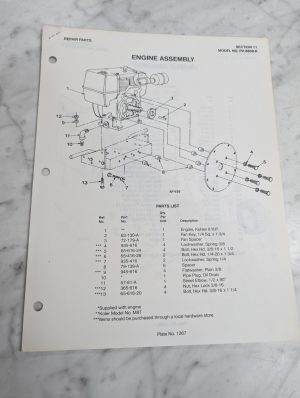 Parker Sweeper Repair Parts List Sheets Catalog Model Pv-8808-K