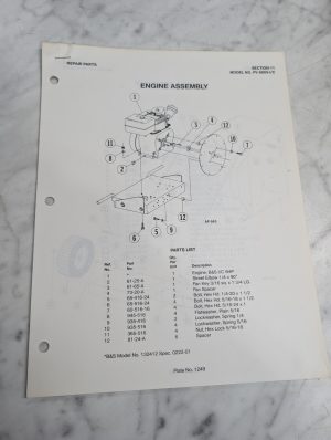 Parker Sweeper Repair Parts List Sheets Catalog Model Pv-8805-I/C