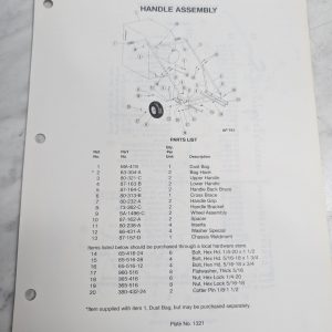 Parker Sweeper Repair Parts List Sheets Catalog Model Pv-8802-Bp