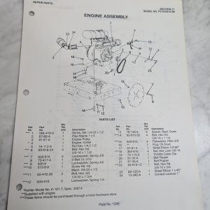 Parker Sweeper Repair Parts List Sheets Catalog Model Pv-8708-K-Sp