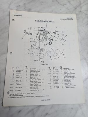 Parker Sweeper Repair Parts List Sheets Catalog Model Pv-8708-K-Sp