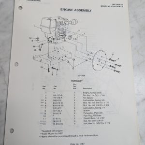 Parker Sweeper Repair Parts List Sheets Catalog Model Pv-8708-K-Lp