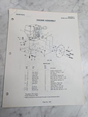 Parker Sweeper Repair Parts List Sheets Catalog Model Pv-8708-K-Lp