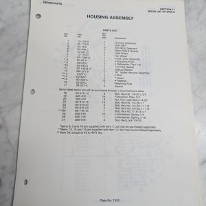 Parker Sweeper Repair Parts List Sheets Catalog Model Pv-8708-K