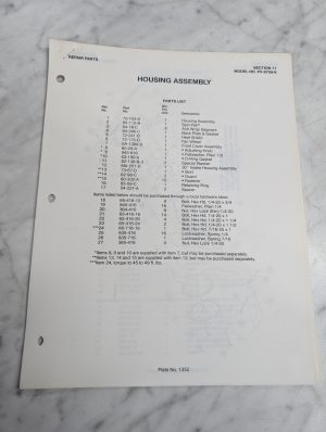 Parker Sweeper Repair Parts List Sheets Catalog Model Pv-8708-K