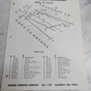 Parker Sweeper Repair Parts List Sheets Catalog Model Hc-7760-Sp Hurricane