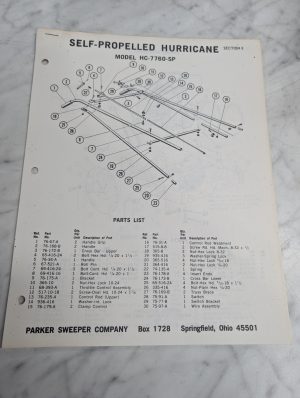 Parker Sweeper Repair Parts List Sheets Catalog Model Hc-7760-Sp Hurricane