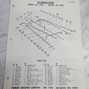 Parker Sweeper Repair Parts List Sheets Catalog Model Hc-7760 7780 Hurricane