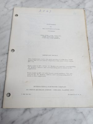 Supplement - Mt-118 Parts Catalog Manual 908B - 1500B Models International