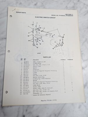 Parker Sweeper Repair Parts List Sheets Catalog Model Pv-8302-Ex