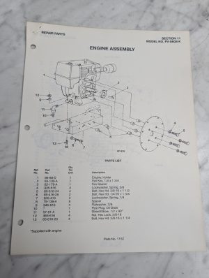 Parker Sweeper Repair Parts List Sheets Catalog Model Pv-8608-K