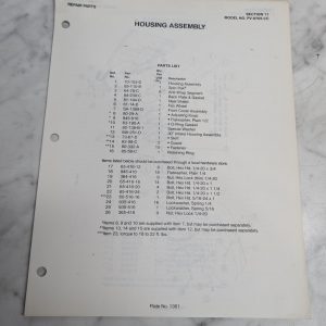 Parker Sweeper Repair Parts List Sheets Catalog Model Pv-8705-I/C
