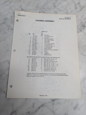 Parker Sweeper Repair Parts List Sheets Catalog Model Pv-8705-I/C