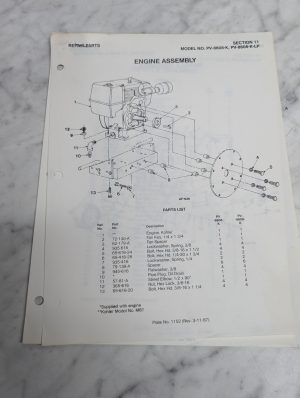 Parker Sweeper Repair Parts List Sheets Catalog Model Pv-8608-K-Lp