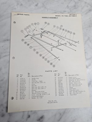Parker Sweeper Repair Parts List Sheets Catalog Model Hc-7980-K