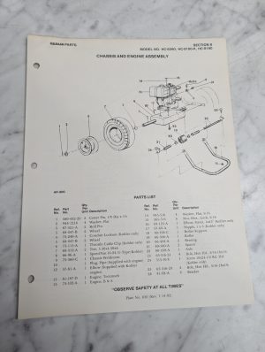 Parker Sweeper Repair Parts List Sheets Catalog Model Hc-8280 8180-K