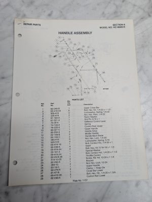 Parker Sweeper Repair Parts List Sheets Catalog Model Hc-8680-K