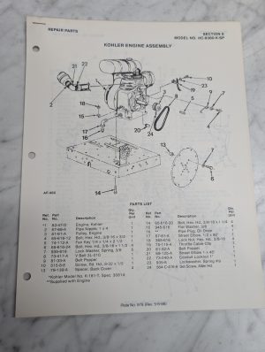 Parker Sweeper Repair Parts List Sheets Catalog Model Hc-8380-K-Sp
