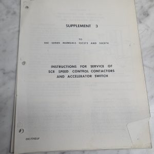 Supplement Manual – Big Joe Ssc Series Ssc373 Ssc874 Speed Control Contactors