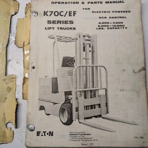 Yale Maintenance Operation Parts List Book Manual K70C Ef 060-070 080-100 1971