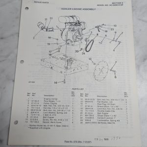 Parker Sweeper Repair Parts List Sheets Catalog Model Hc-8380-K-Sp