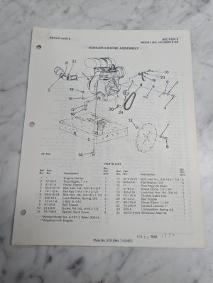Parker Sweeper Repair Parts List Sheets Catalog Model Hc-8380-K-Sp