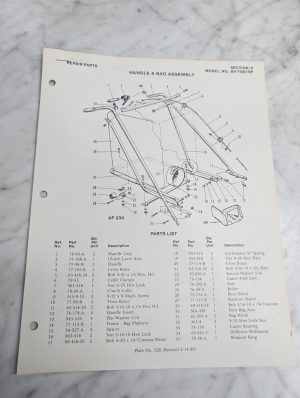 Parker Sweeper Repair Parts List Pages Catalog Model Sv-7930-Sp