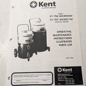 Kent Operating Maintenance Manual Parts List Book Kt- 706 707 Microstat Vacuum