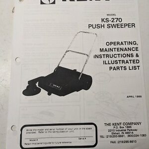 Kent Operating Maintenance Manual Parts List Book Ks-270 Sweeper1988