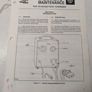 Big Joe Lift Truck Operating Maintenance Parts Manual Bjc 24-40 Battery Charger