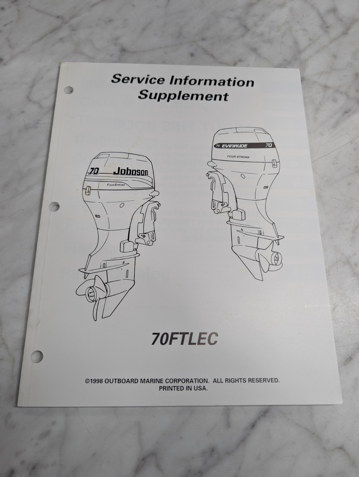 Supplement Omc Johnson Evinrude Service Information Model 70Ftlec Cr98-07 70 Hp