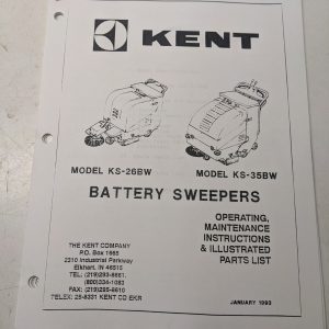 Kent Operating Maintenance Manual Parts List Book Sweeper Ks- 26 35 Bw 1993