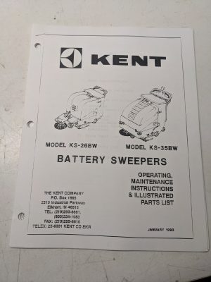 Kent Operating Maintenance Manual Parts List Book Sweeper Ks- 26 35 Bw 1993