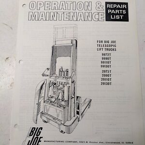 Big Joe Operating Maintenance Parts List Manual 9972T-99130T 2982T-29130T