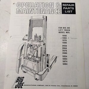 Big Joe Operating Maintenance Parts List Manual 1056-1086 2056-2086 5054-5084