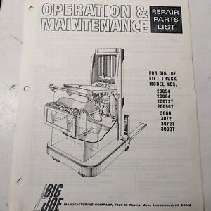 Big Joe Operating Maintenance Parts List Manual 20054-20090T 3060-3090T