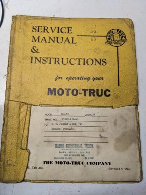 Moto-Truc Fork Lift Pal-Sc Service Manual Instructions Operating Parts Catalog