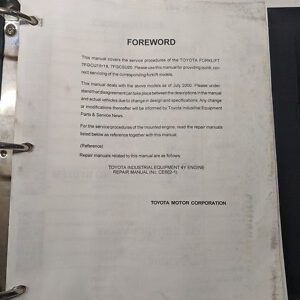 Toyota Fork Lift Truck Service Repair Manual 7Fgcu15 18 7Fgcsu20 2000