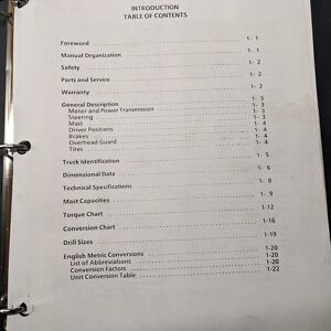 Baker Fork Lift Truck Service Repair Manual Bte/S- 30 35 Bte Shop Book