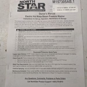 North Star Owners Maintenance Parts List Book Manual Pressure Washer M157305Ab.1