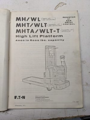 Yale Fork Lift Truck Maintenance Manual Parts List Mh T A Wlt T 040-060 1971