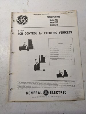 Ge Scr Control Electric Maintenance Model 110 210 310 1971 Operating Manual