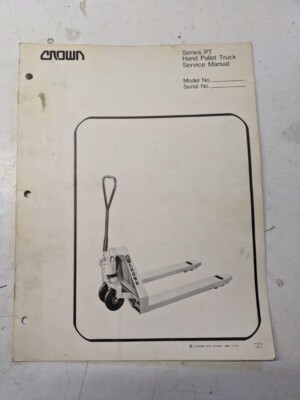 Crown Service Manual Hand Pallet Truck Pt Series 1974 Parts List Book