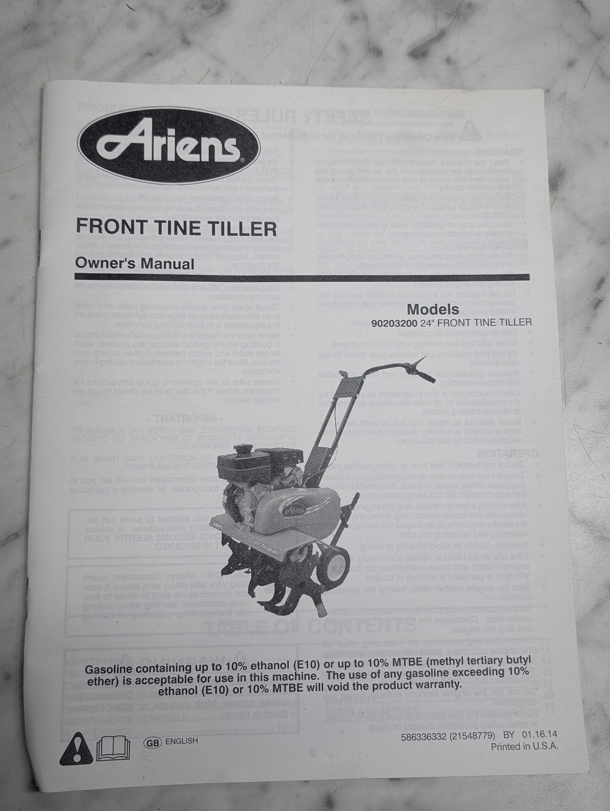 Ariens Front Tine Tiller 90203200 Owners Operators Manual Maintenance Guide Book