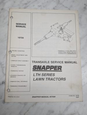 Snapper Lth Series Lawn Tractors 16725 Transaxle Service Manual Repair Book